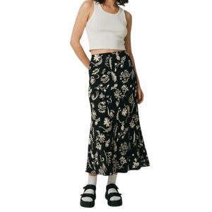 Vintage 90s Whimsigoth Floral Rayon Maxi Skirt Black White Carrie Allen S